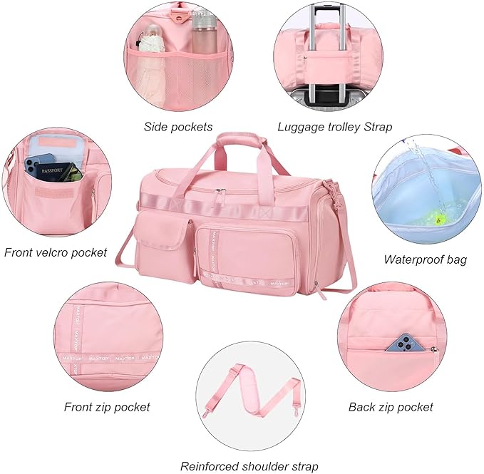 MAXTOP Gym Bag for Women Men Travel Duffle Bag Large Capacity Carry On Weekender Overnight Bag With Shoe Compartment Gym Tote Dry Wet Separation Duffel Bag for Travel