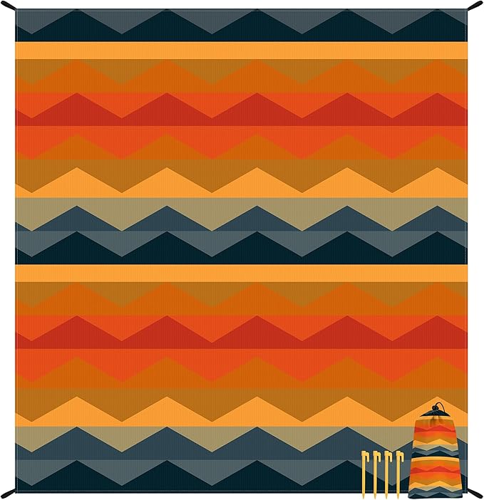 Beach Blanket Sandproof Waterproof, 78''×86'' Compact Lightweight Outdoor Mat Sand Free with 4 Stakes for 2-4 Adults, Large Foldable Picnic Pocket Blanket for Travel Camping, Hiking - Mirage Fortress