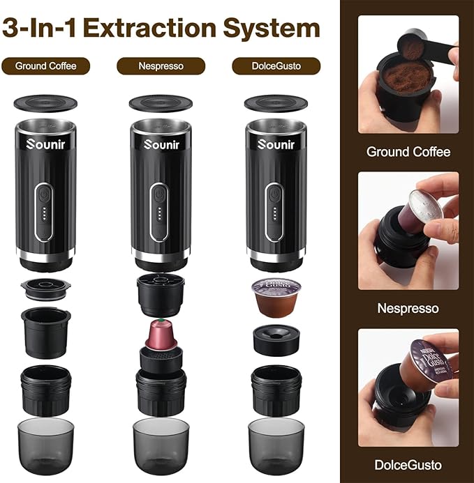 Portable Cup Espresso Machine, Camping Coffee Maker for Travel, Outdoor, Office, Battery Heated, Ground Coffee, For Travel, Outdoor, Office,(Dark Grey)