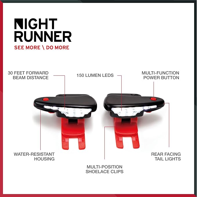 Shoe Lights - Rechargeable Battery & Waterproof Light for Runners, Dog Walking, Hiking - Best Safety Running Gear for High Visibility in Low Light - Red