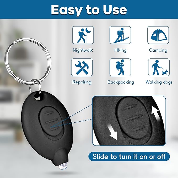 12 Pcs LED Keychain Flashlight Mini Keychain Light Ultra Bright Tiny Flashlight Small Portable Light Battery Powered with Key Ring for Outdoor Activities and Emergency Lightning, Black Shell