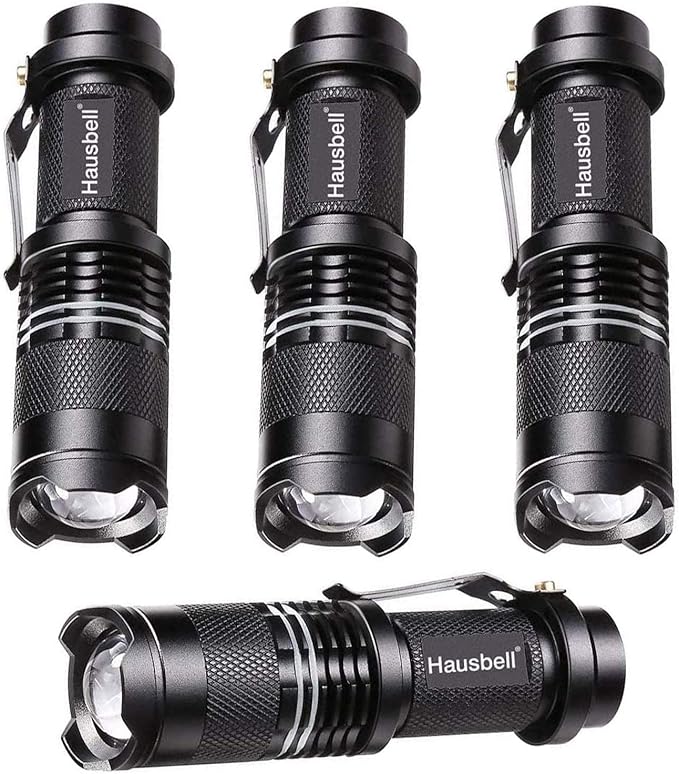 HAUSBELL Flashlights, Handheld Flashlights, 7W Mini LED Flashlights, Flashlights High Lumens, Zoomable Water Resistant, 3 Modes, Flash Light for Kids Indoor Outdoor Hiking Camping, 4 Pack