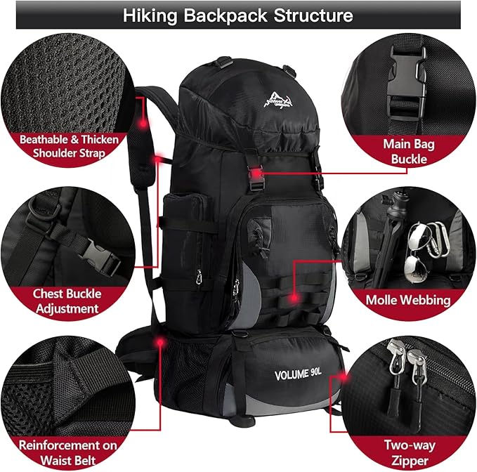 90L Large Camping Hiking Backpack,Trekking backpack,Waterproof Molle Rucksack Backpack,Sport Backpack