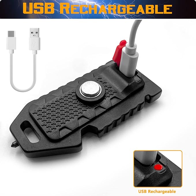 2 Pcs LED Small Flashlight, Bright Rechargeable Keychain Flashlights 3 Light Modes Portable Magnetic Pocket Light with Hanging Rope Bottle Opener Window Breaker Whistle for Fishing Camping