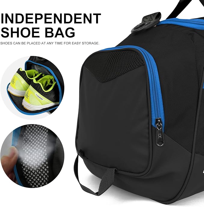 Sports Gym Bag,INOXTO Travel Duffel Bag with Dry Wet Pocket And Shoe CompartmentFor Women and Men,40L/55L Fitness Waterproof Weekender Bag For Swim Sports Travel Working Out (Black blue, 40L)