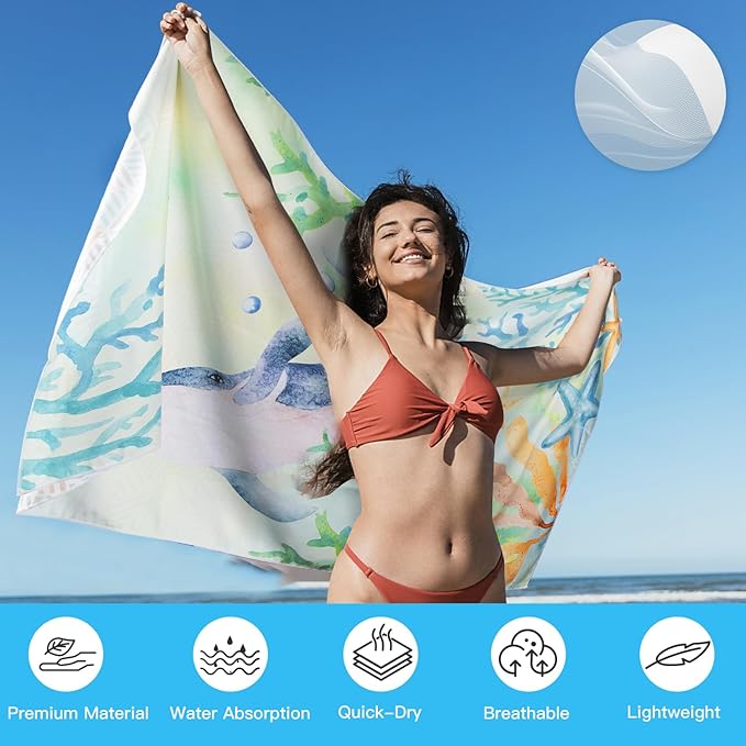 Microfiber Sand Free Beach Towel 72"x36",Extra Large Lightweight Super Absorbent Thin Fast Drying Towels for Swimming Bathing Outdoor Travel Hiking Adults(2 Pack Lighthouse)