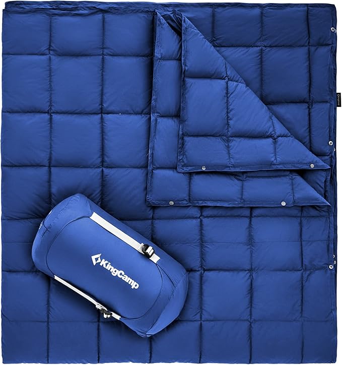 KingCamp Lightweight Camping Blanket, Multifunctional Wearable Warm Compact Water-Resistant Blanket for Cold Weather, Travel, Outdoor, Hiking, Backpacking, Stadium, 620 FP, Navy