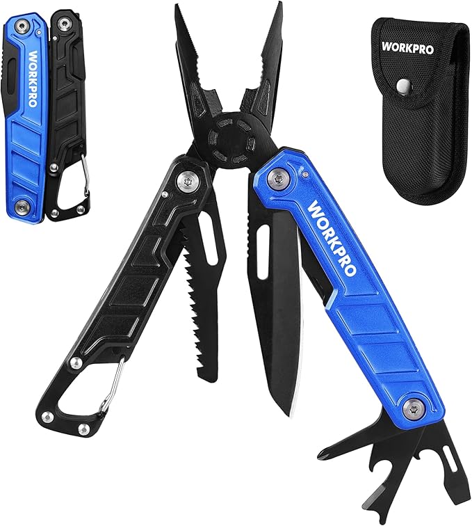 WORKPRO Multitool-12 in 1 Camping Tools with Mini Hammer-EDC Gear Multi Tools Hammer with Safety Lock and Pouch-Mini Multitools Gifts for Men and Women-Camouflage
