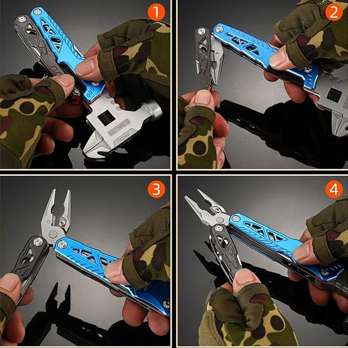 18-in-1 Adjustable Wrench Multitool Hammer, with 7-in-1 Camping Utensils Flatware Set, All-in-One Survival Camping Multi Tool, Hiking, and Everyday Use(Black)