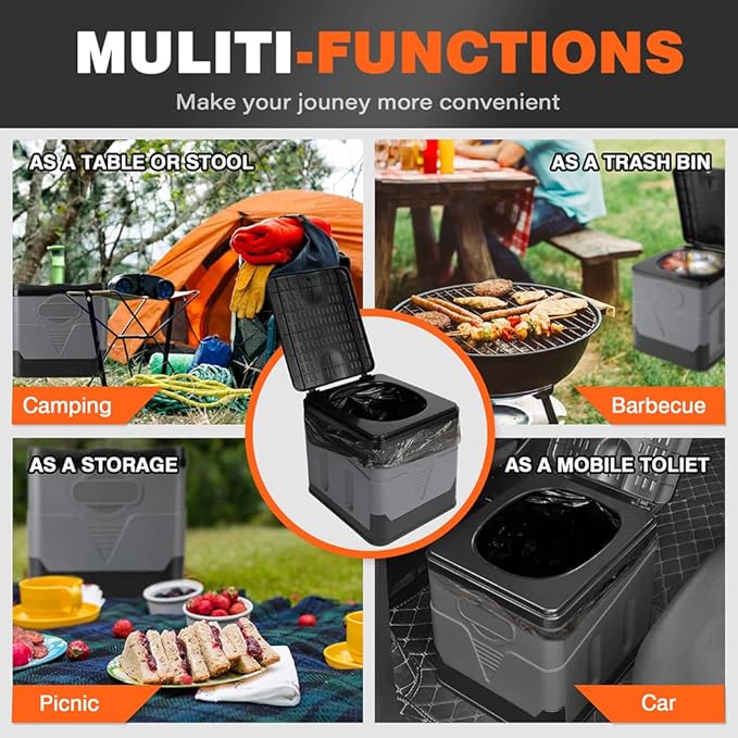 Portable toilet, portable folding toilet, folding toilet with cover, outdoor travel toilet, camping travel toilet (Black)