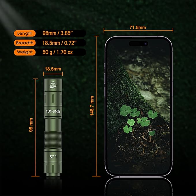 S21 AA Rechargeable Mini Flashlight, 880 High Lumen LED Flashlight, Magnetic Tail Switch EDC Pocket Flashlight, Suitable for Hiking, Camping, Outdoor and Emergency Situations(Green)