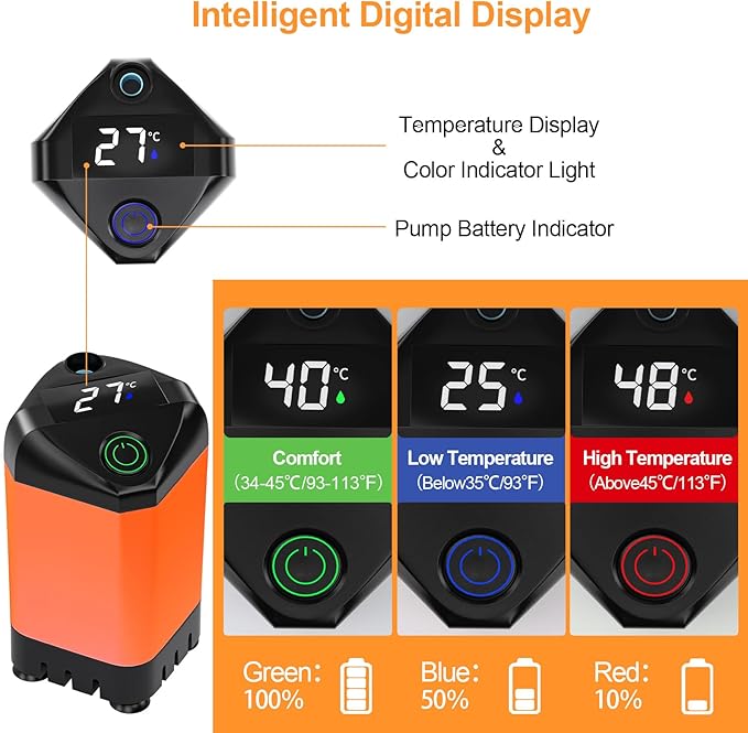 Portable Camp Shower, Camping Shower Pump with 4800mah USB Rechargeable Batteries, Carryable Temperature Display Shower for Camping, Hiking, Traveling