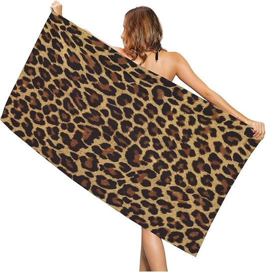 Leopard Beach Towel, Quick Dry Cheetah Print Absorbent Bath Towel, Women Thin Lightweight Towel Blanket, Multipurpose Girl Pool Bath Towel for Travel Yoga Swim Spa - 30 x 60 in