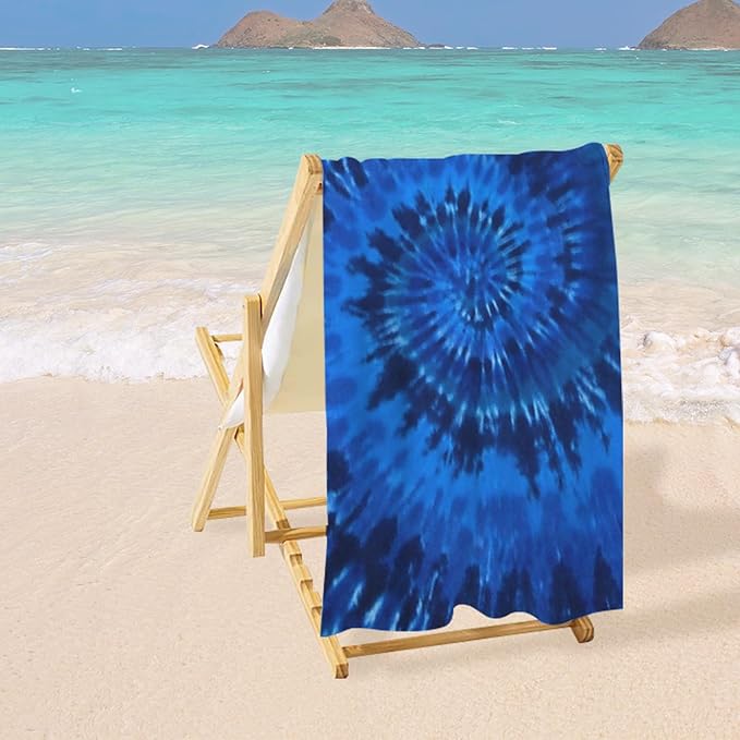 Microfiber Beach Towel Blue Tie Dye Oversized Large Sand Free & Quick Dry Lightweight Towel for Adults Womens Mens Travel Camping Gym Pool Swim