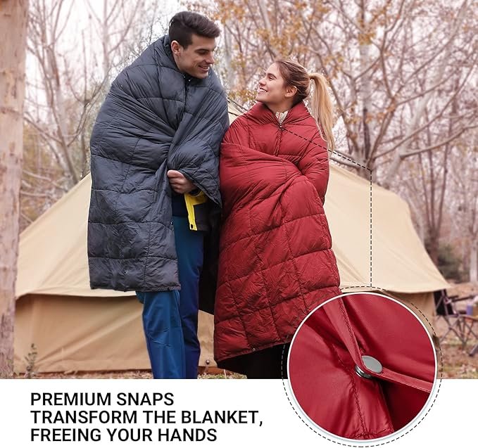 KingCamp Camping Blanket Lightweight, Multifunctional Warm Puffy Outdoor Blanket with Snap Button, Water Repellent, Packable, for Travel, Airplane, Hiking, Picnic