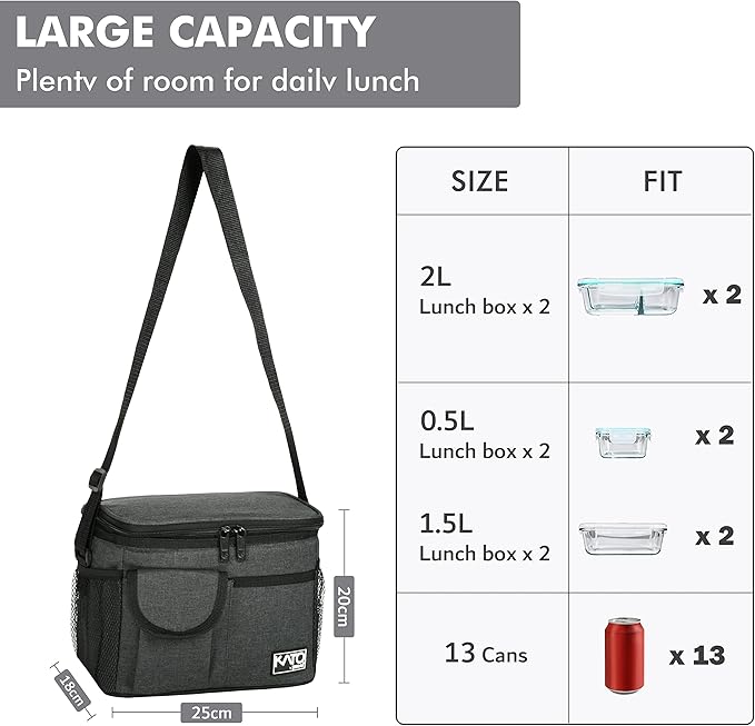 Tirrinia Insulated Lunch Box for Women Men, Leakproof Reusable Lunch Bag Containers for Adult,Working,Office,Lunch Soft Cooler Bag Tote for Picnic Hiking Beach,Charcoal