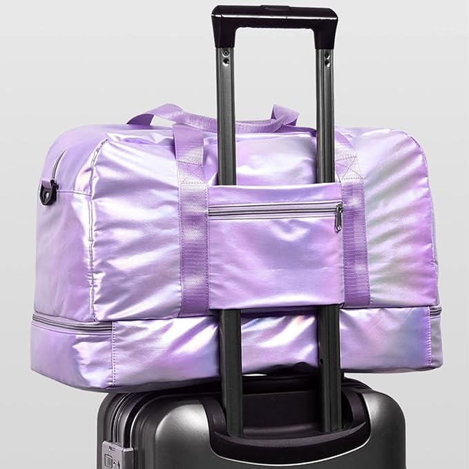 Travel Bag, Gym Bag for Women, Weekender Bags for Women, 40 L Waterproof Duffel Bag, with Shoe and Wet Compartments, Perfect for Gym,Overnight and Travel Use (Purple)