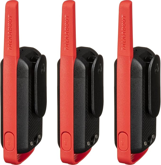 Motorola Solutions, Portable FRS, T210TP, Talkabout, Two-Way Radios, Rechargeable, 22 Channel, 20 Mile, Black W/Red, 3 Pack