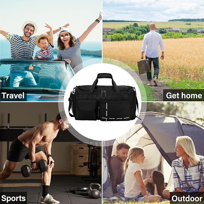 MAXTOP Gym Bag for Women Men Travel Duffle Bag Large Capacity Carry On Weekender Overnight Bag With Shoe Compartment Gym Tote Dry Wet Separation Duffel Bag for Travel