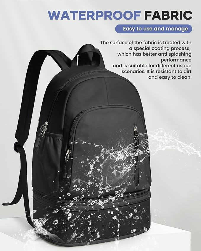Gym Backpack for Women Men, Lightweight Gym Bag with Shoe Compartment, Waterproof Sports Backpack with Wet Pocket, Black