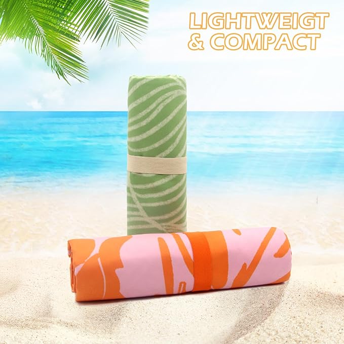 Eunzel Microfiber Beach Towel, Quick Dry Travel Towel Large Sand Free Towel for Beach, Camping, Swim Pool, Gym, Sports& Yoga 71"x32", Palm Orange
