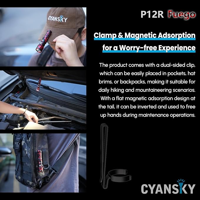 CYANSKY Rechargeable Flashlight,Super Bright,Flashlights High Lumens, Small EDC Flashlights for Emergencies,IP68 Waterproof Flash Light for Camping,Hiking,Outdoor,Home (Fuego)