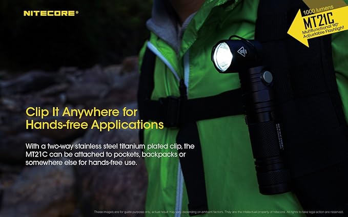 Nitecore MT21C LED Flashlight, 1000 Lumen Right Angle 90 Degree Tiltable Head L-Shape USB Rechargeable with Hard Duty Holster