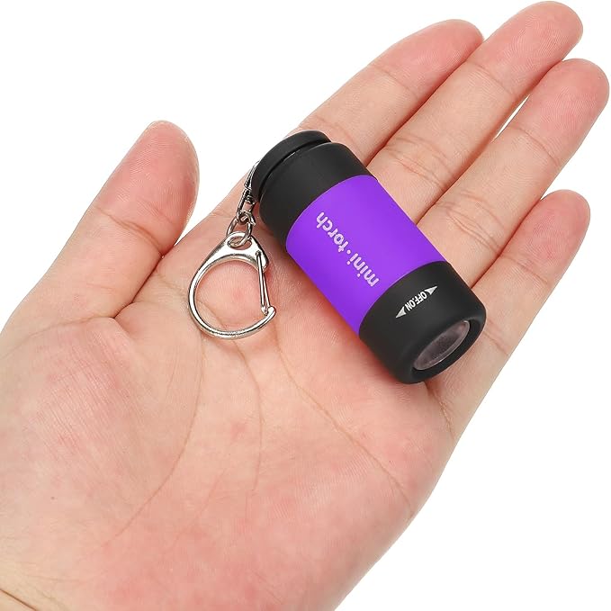 PATIKIL 2.1" Mini Rechargeable LED Keychain Flashlight, EDC Portable Small Torch with USB Charging for Everyday Carry, Purple