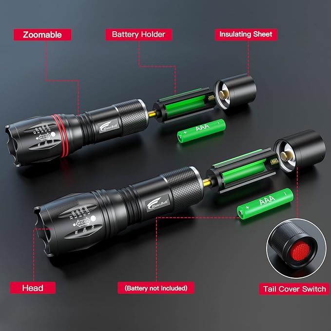 HAUSBELL 365 nm UV Flashlight Black Light Flash Light, Zoomable Blacklight Flashlights with Five Modes for Dog Cat Urine Detection and Emergencies, UV 2 Pack