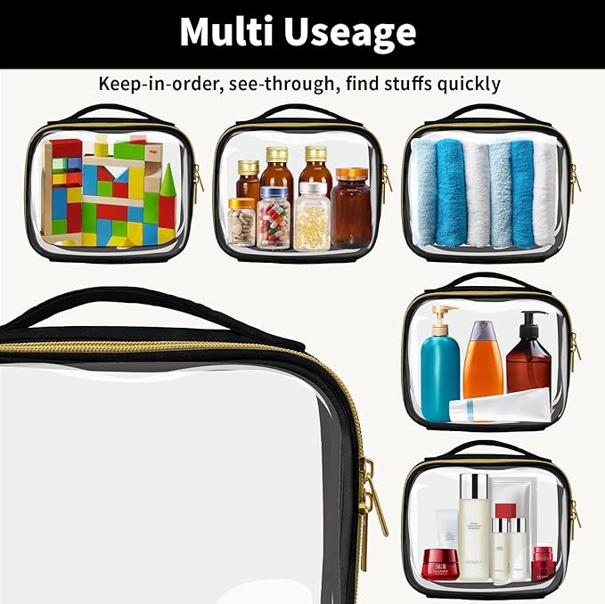 TSA Approved Travel Toiletry Bag,2 Pack Clear Makeup Bags with Handles,Quart Size Clear Cosmetic Bags for Traveling Women,Men,Carry on Airport Airline Compliant Bag,Black