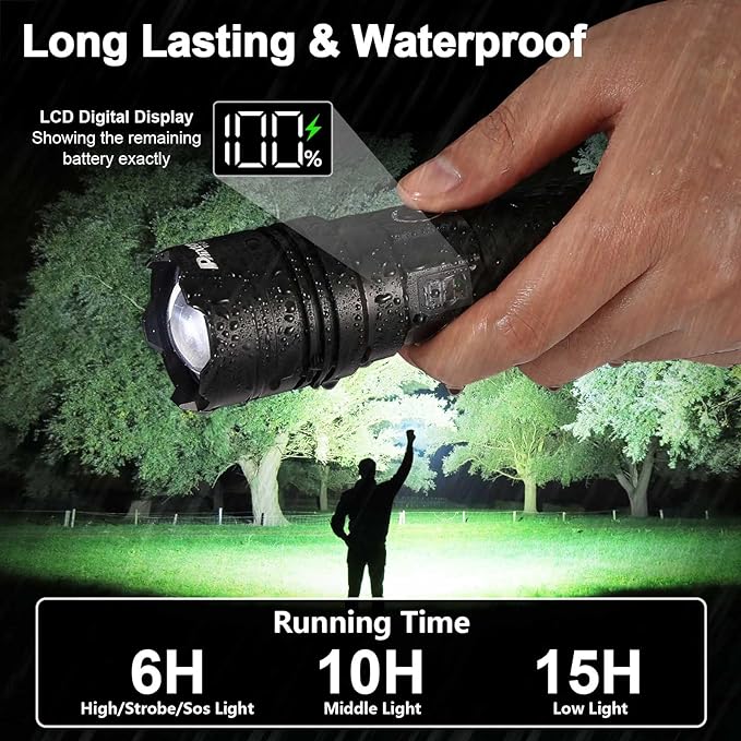 Rechargeable Flashlights 900000 High Lumens Long Range, High Concentration Super Bright USB C LED Flashlight Long Lasting, Powerful Multifunctional Strong Flash Lights, for Emergency Security Camping