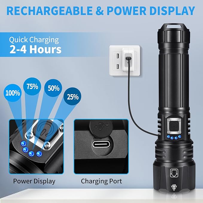 Rechargeable Flashlights High Lumens, 990,000 Lumen Brightest Led Flashlight with 5 Modes & 12H Long Runtime, Powerful Waterproof Handheld Flash Light, Super Bright Flashlight for Home, Camping