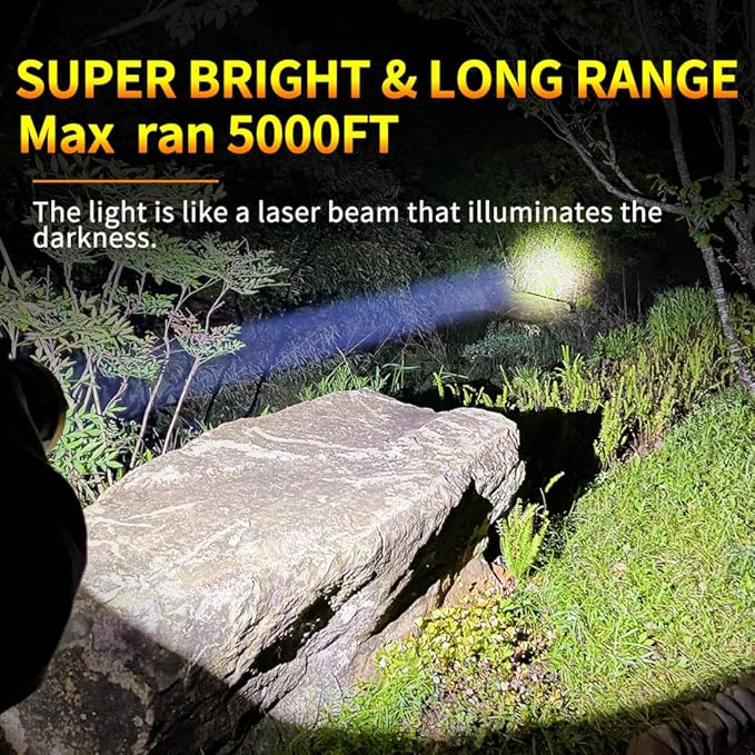 1000,000LM Spotlight 13600mAh Spotlight Flashlight 80H Long Lasting IP67 Waterproof Rechargeable Spotlight 3Modes Spot Light for Outdoor Indoor Camping Home Emergency