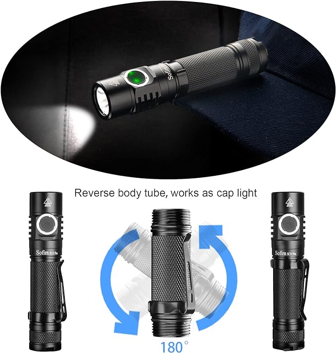 sofirn SC31 Pro Rechargeable EDC Flashlight, Super Bright 2000 Lumens Pocket Flashlight with SST40 6500K LED, Andruril 2 UI, Water Resistant LED Light with Diffuser Magnetic Tail Cap, for Camping
