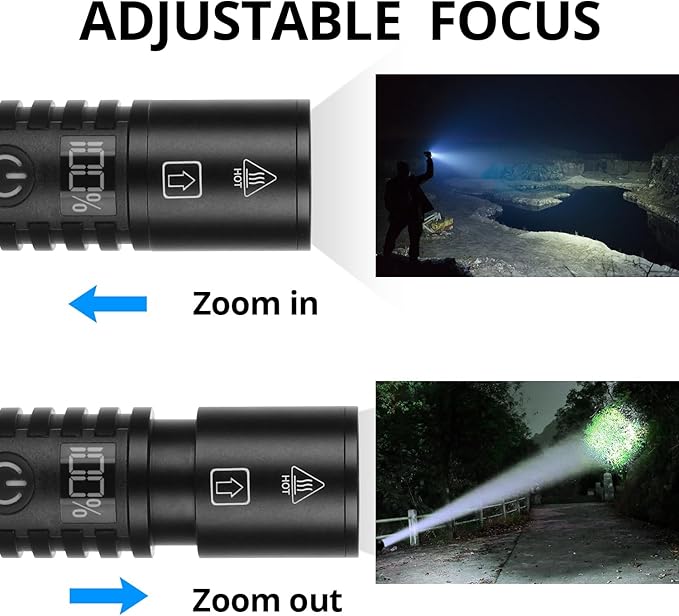 Semlos LED Flashlight 1500 Lumens with Display Screen, Zoomable and Tactical Flashlight for Outdoor Activities, Powerful Emergency Flashlights Rechargeable for Camping, Hiking