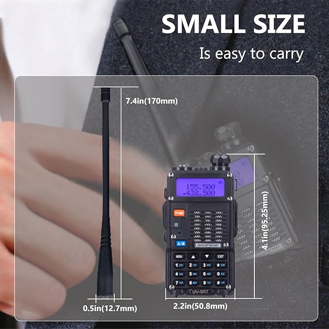BAOFENG UV-5RT Walkie Talkies Dual-Band Display, Dual-Standby, 5W Output Power, 128 Channels, FM Radio, LED Flashlight, Large LCD Display UV-5RT Portable Two Way Radio with AR-771 Antenna