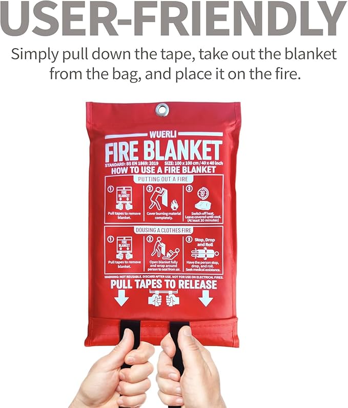 Emergency Fire Blanket for Camping and Kitchen,47" x 71",Fiberglass Fire Blanket,1 Pack