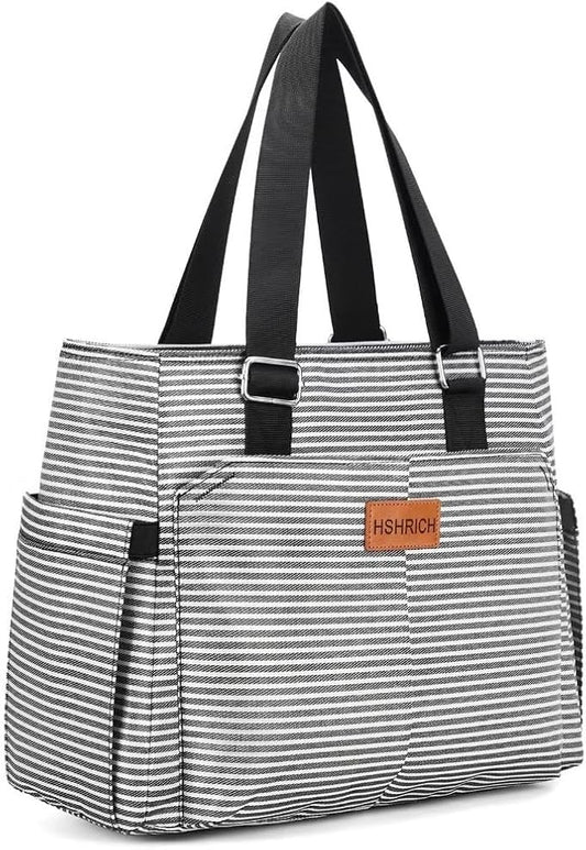 Large Women Lunch Bags for Work/Insulated Adult Lunch Box for Women/Leakproof Cooler Lunch Tote Bag with Storage Pocket. Reusable Lunch Cooler Purse for Work Picnic Hiking 14L, Stripe