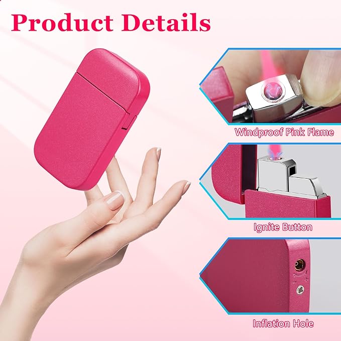 2 Pack Pink Flame Torch Lighter,Cute Glitter Pink Lighter,Refillable Butane Lighter, Windproof Lighter for Outdoor Camping BBQ Candle,Nice Gift for Girls,Women on Birthday,Mother's Day Without Butane