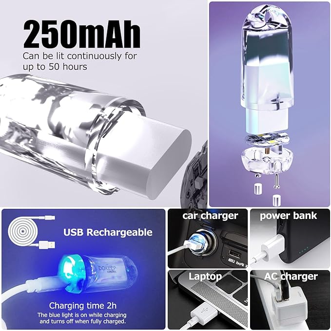 2 Pack USB Mini LED Lantern, Waterproof EDC Keychain LED Flashlight for Camping, Rechargeable Battery Small Stick Lamp Maglite Puck Dog Collar Torch Light for Night Shift Walking (White + Red)