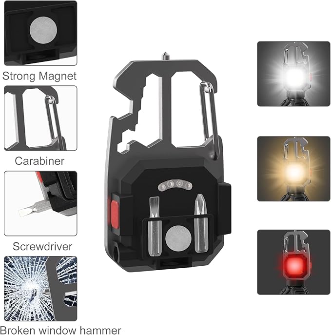 COB Keychain Flashlight 4 Pack - 7 Modes 800 Lumens Multifunctional Portable Mini LED Flashlights Work Light Keychain Emergency Light with Magnetic Base Bottle Opener for Fishing, Camping & Walking