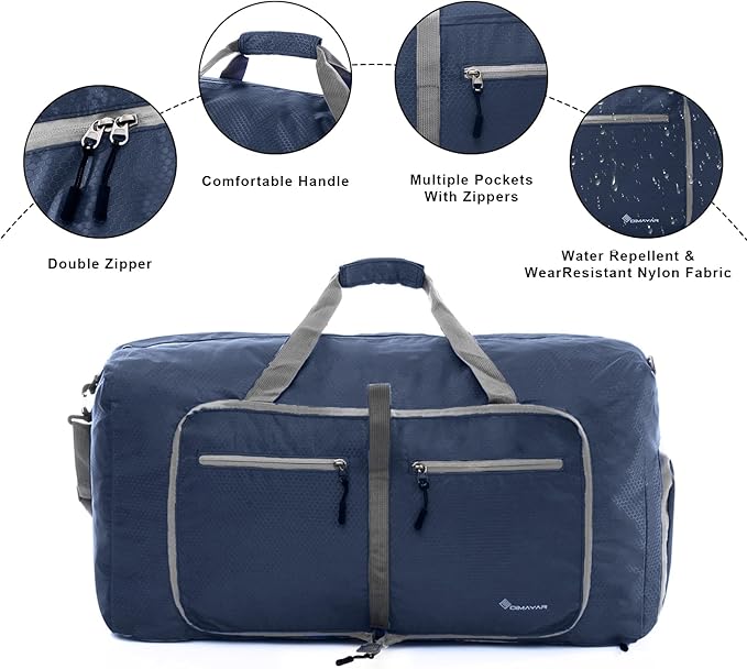 Dimayar Travel Duffle Bag for Men Women - Foldable Duffel Bag with Shoes Compartment - Overnight Bags Waterproof & Tear Resistant(65L,Dark Blue)