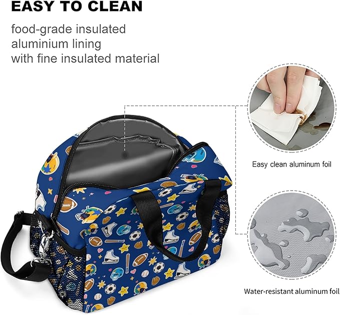Lunch box Kids,Insulated Cat Lunch Bag Cute Small Pink Lunch Totebag Reusable Leakproof Corgi Lunch Bag With Shoulder Strap for Girls Boys Women School Work Picnic (blue baseball)