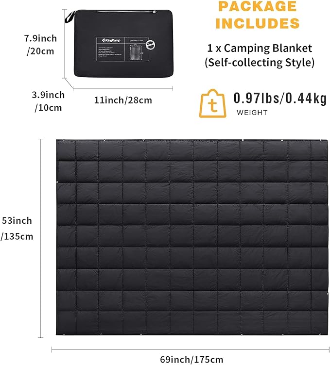 KingCamp Camping Blanket Lightweight, Multifunctional Warm Puffy Outdoor Blanket with Snap Button, Water Repellent, Backpacking Quilt for Travel, Airplane, Hiking, Picnic