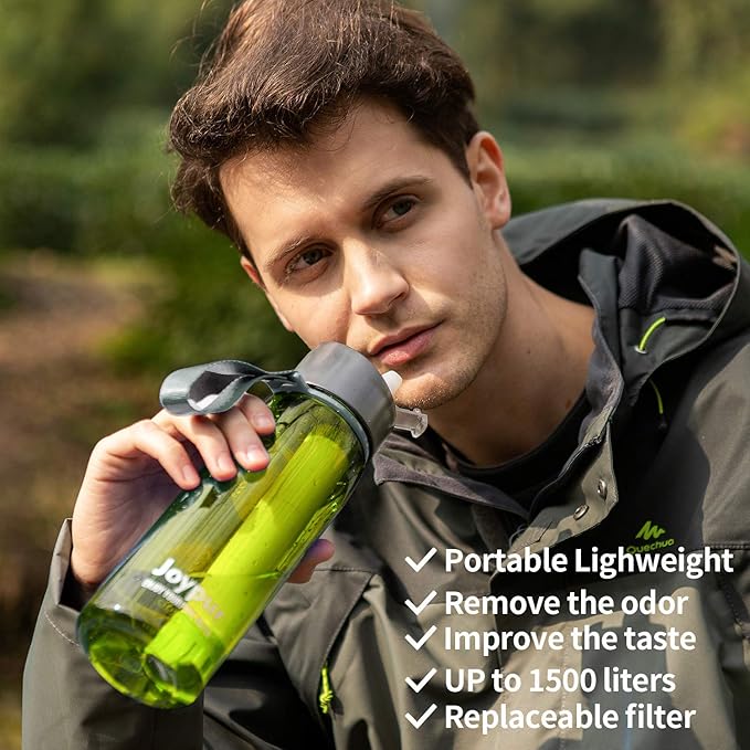 0.01 μm Ultra Filtration Portable Water Bottle - 4-Stage Filtered BPA-Free Reusable Water Bottle - for Survival,Hiking,Emergency,Camping and Backpacking