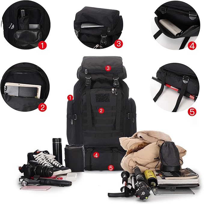 100L Hiking Camping Backpack Tactical Backpack for Men and Women Large Survival Hunting Waterproof Backpack Molle Rucksack Military Camping Backpacking Daypack