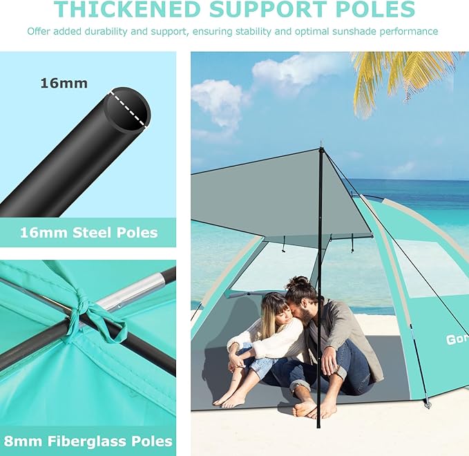 Gorich Beach Tent with Canopy - Easy Setup 3-6 Person Portable Sun Shelter, UPF 50+ UV Protection Sun Shade, Lightweight & Compact Beach Cabana for Family Travel