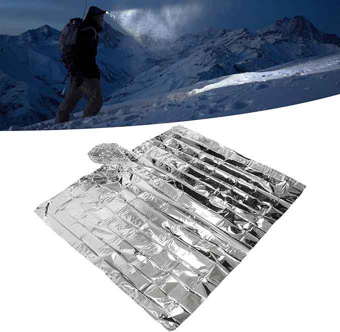 Emergency Foil Mylar Thermal Blanket, Rain Poncho with Hood Hybrid Survival Gear Reduce Uneven Heat Environment Waterproof Equipment for Outdoors First Aid Designed Metallized Covering Sheet