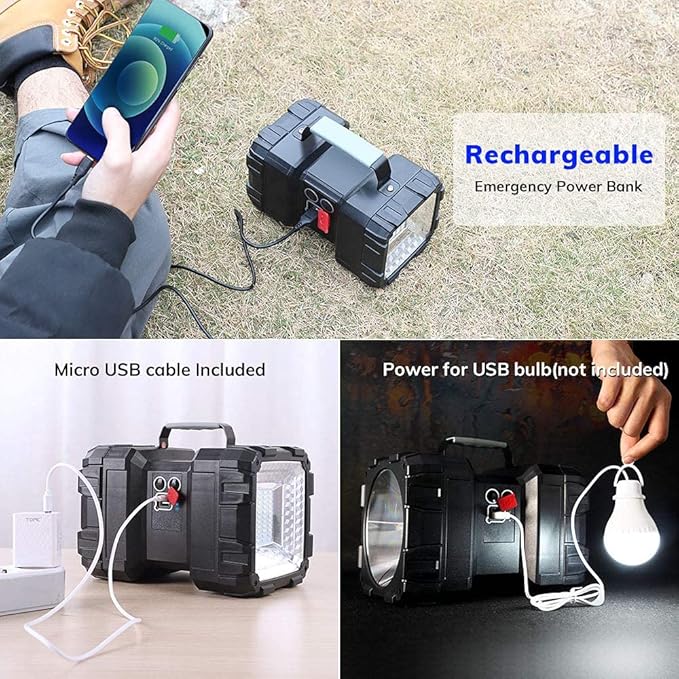 Bright Rechargeable Flashlight Portable Handheld Spotlight Searchlight 15000mAh 4000LM with 3+4 LED Lights Modes, High Lumen Waterproof Flashlight Portable Flashlight-Large