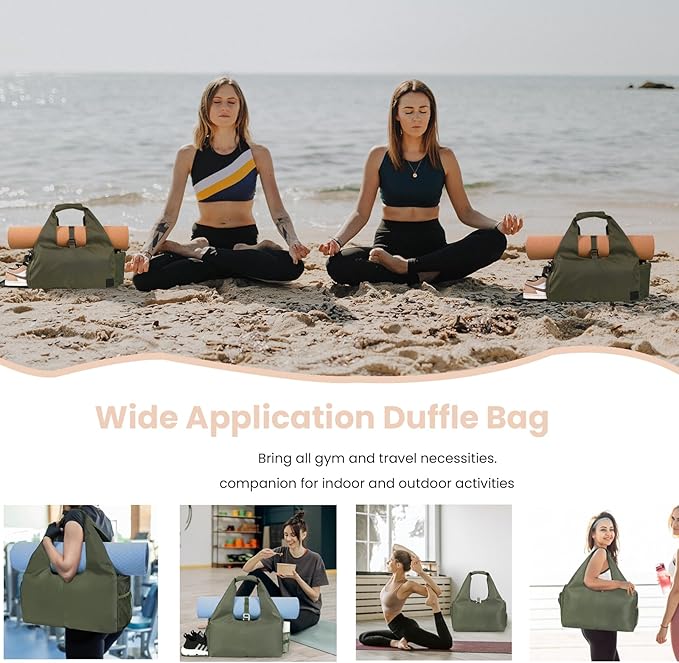 Yoga Bag for Women – 17 Inch Waterproof 210D Polyester, Detachable Strap, Insulated Tumbler Pocket, Double Zipper, Ventilated Gym Tote